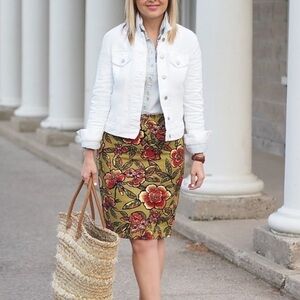 LOFT Olive Floral Print Twill Midi Pencil office event professional work Skirt 8